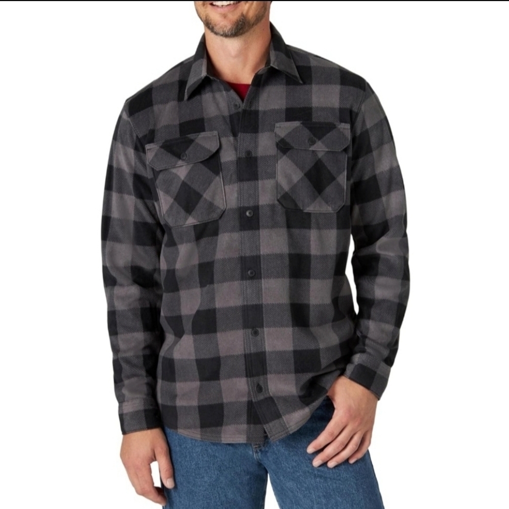 Wrangler Authentics Fleece Plaid Flannel Shirt Gray Black Buffalo Men’s Size 3XL